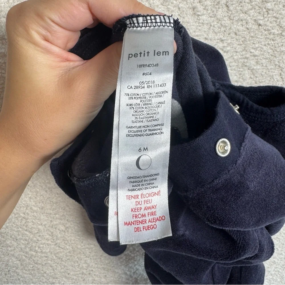 Petit Lem Baby Goodnight Embroidered Velour Navy‎ Moon Footed Sleeper 6 months